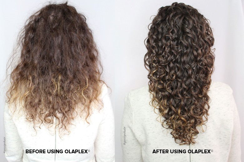Visual of before and after customers use Olaplex